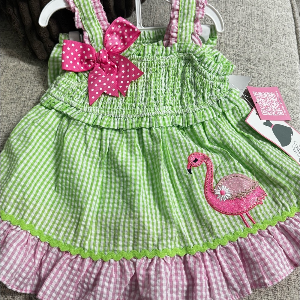 Rare Editions Lime and Pink Dress with Flamingo